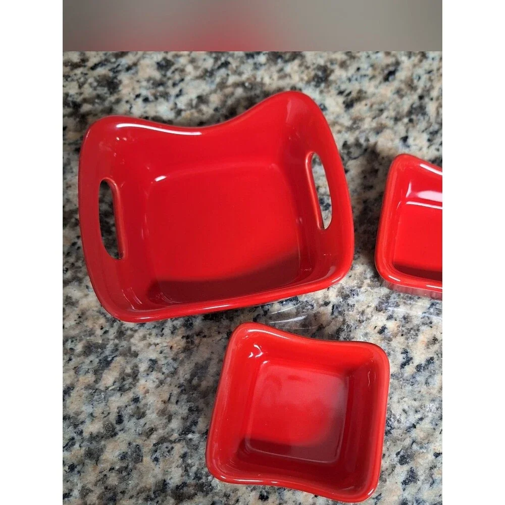 Rachel Ray Red Stoneware Serving Dishes Bowls Bakeware 3oz And 10oz Set of 3 Lot